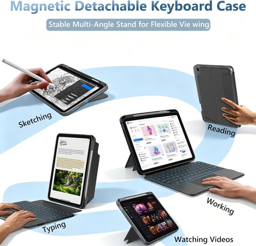 Vista 3 de FUWANG Funda para iPad (A16) de 11ª/10ª generación con teclado, soporte