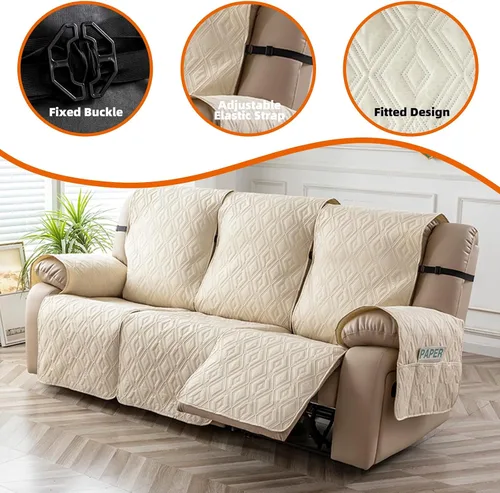 Vista 6 de Genina Funda impermeable para sillón reclinable, antideslizante de 3 plazas, lavable, protector de muebles para perros y niños (beige, reclinable)