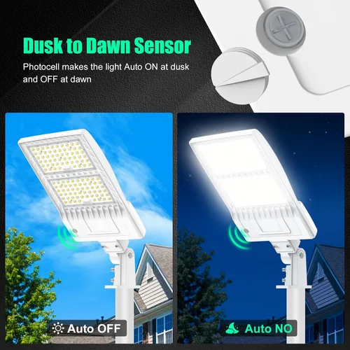 Vista 5 de BBESTLED 400W/320W/240W luces LED para estacionamiento con brazo y montaje deslizante, iluminación exterior del atardecer al amanecer, luz