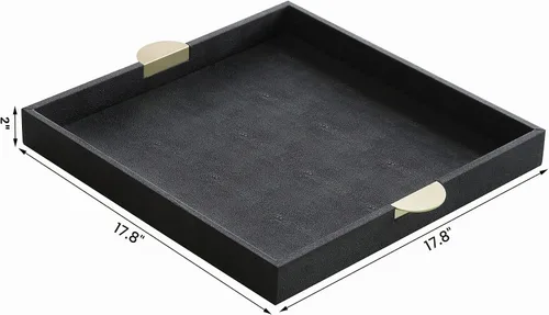 Vista 2 de HofferRuffer Bandeja Decorativa de Servir de Cuero Sintético, Elegante Bandeja Otomana para Mesa de Café, Desayuno, Bebidas, Bandeja para Servir