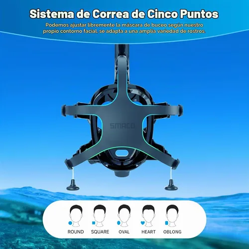 Vista 6 de SMACO Máscara de buceo de cara completa con soporte para cámara, máscara de esnórquel de cara completa para adultos compatible con tanque de buceo
