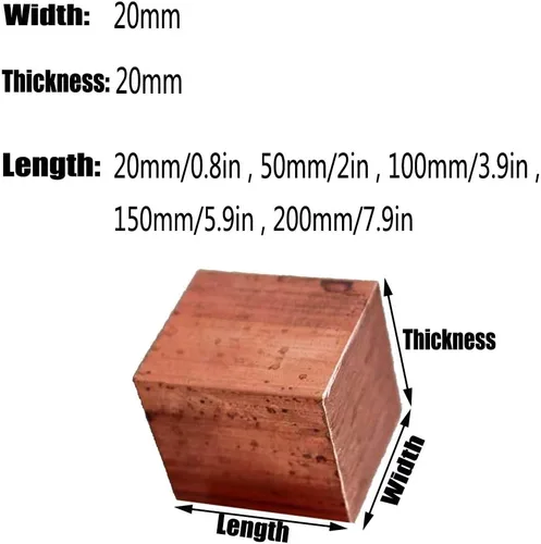 Vista 2 de Pure Copper Metal Sheet 99.9% Pure Copper Block T2 Copper Flat Bar Width 20mm/0.8inch Thickness 20mm Length,20mm