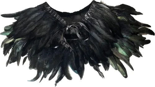 Vista 3 de Capa larga con capucha unisex de terciopelo con plumas naturales, chales góticos para fiesta de disfraces de Halloween