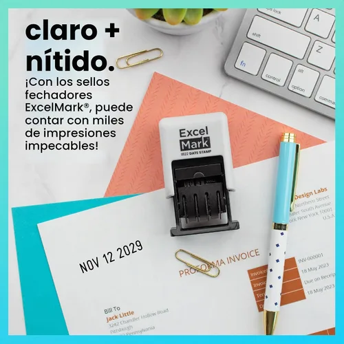 Vista 4 de ExcelMark 1822 Timbre de fecha – Perfecto para envíos, recepciones, fechas de vencimiento y fechas de pago (tinta negra, montura gris)