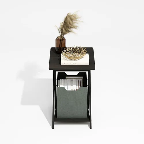 Vista 4 de Furinno Mesa auxiliar moderna, mesa de lado con patas en X y estante abierto, mesita de noche entrecruzada, mesita de luz, fácil de montar