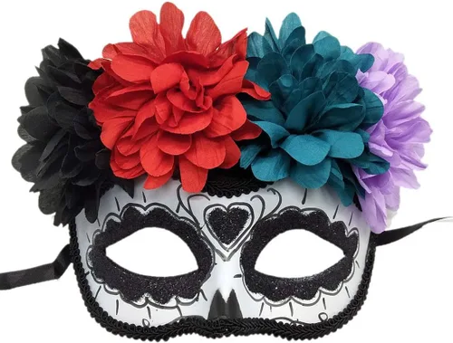 Vista 9 de Máscara mexicana del día de los muertos, calavera de azúcar, máscara para mujer