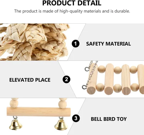 Vista 3 de 8pcs Parrot Hanging Chewing Toys for Small Birds Bird Cage Wood and Plastic Set, Beige Finish, Attracts Play, Elevated Perch-style Design for Conure