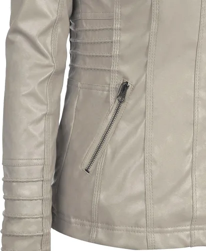 Vista 6 de Springrain Chaqueta de motociclista de cuero sintético para mujer con capucha desmontable Albaricoque