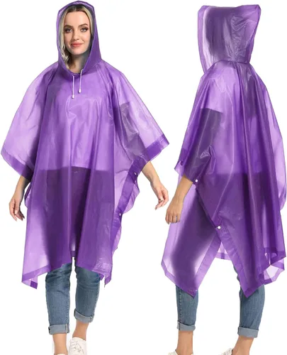 Vista 34 de Ponchos de lluvia reutilizables con capucha con cordón para adultos, abrigo de lluvia grueso impermeable, 2 paquetes