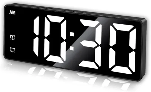 Vista 11 de Reloj Despertador Digital Pequeño, Relojes Electrónicos LED de Superficie Espejada con Pantalla Grande, Brillo Ajustable y Función de Repetición