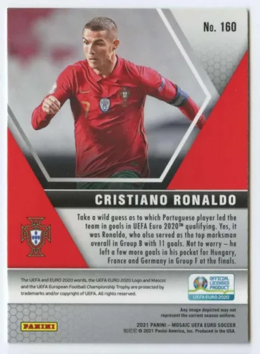 Vista 2 de 2020-2021 Panini Mosaic UEFA Euro # 160 Cristiano Ronaldo Portugal Oficial Futbul Trading Card
