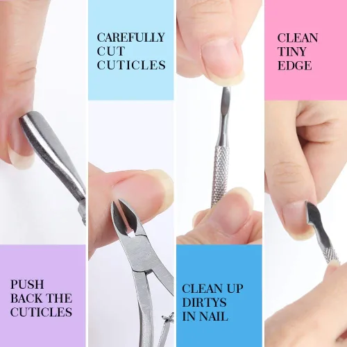 Vista 4 de Lima de uñas rectangular de doble cara y pulidor, esponja de bloque pulido, cepillo de uñas, viene con pinza de cutícula y empujador, kit