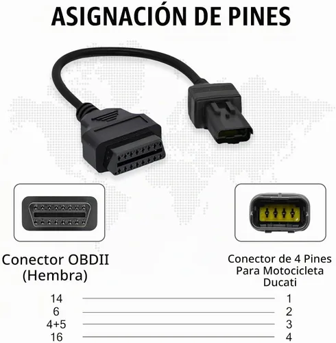 Vista 5 de Adaptador Obd2 apto para cable OBD de 4 pines de motocicleta Ducati, conector adaptador OBD1 a OBD2 para Diavel/Multistrada 1200/Panigale