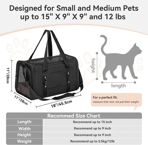 Vista 5 de PETSFIT Transportador de gatos de lados suaves con hebillas de seguridad patentadas, cremalleras bloqueables y correa de seguridad, transportador