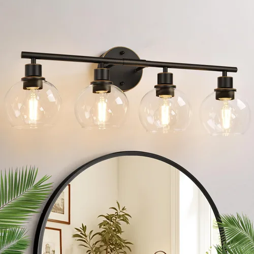 Vista 16 de Indoi Juego de 2 apliques de pared negros mate, lámparas de tocador de vidrio transparente con base E26, luces de pared reversibles arriba o abajo