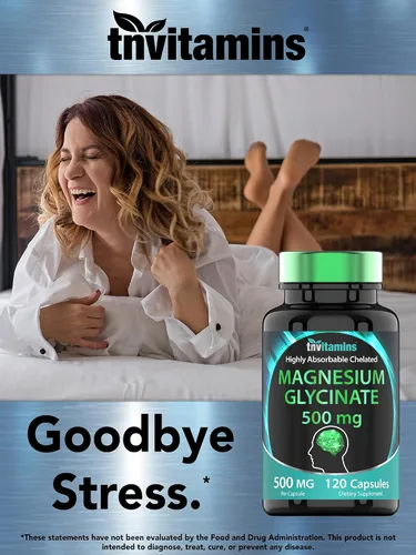 Vista 4 de Glicinato de magnesio 500 mg por cápsula – 120 unidades Suministro de 4 meses Suplemento de magnesio quelado puro para dormir, calma, nervios