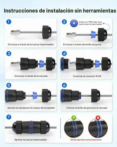 Vista 6 de VCELINK Acoplador RJ45 Impermeable IP68 Perfil Corto, Conector Ethernet Impermeable Blindado Cat6/Cat5E/Cat5, Extensor de Cable de Red LAN