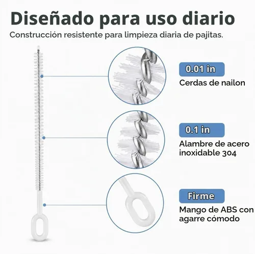 Vista 3 de Juego de 4 cepillos limpiadores de popotes – 10 pulgadas, 4 diámetros para pajitas finas y para batidos, resistente, mango de agarre cómodo
