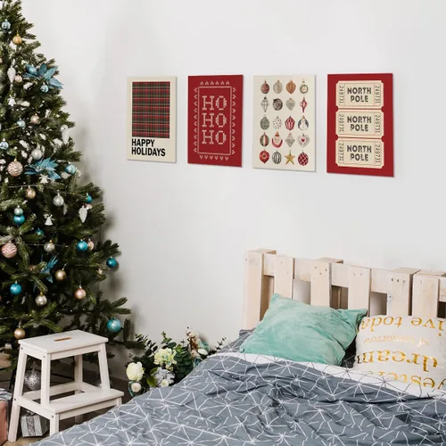 Vista 4 de Juego de impresiones de arte de pared de Navidad de Wheatwin, carteles de pórtico norte modernos y estéticos, decoración feliz de vacaciones