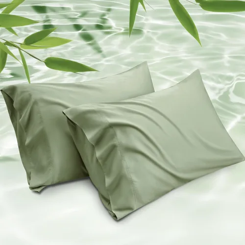 Vista 29 de Bedsure Fundas de almohada de tamaño estándar, fundas de almohada refrescantes, rayón derivado de bambú, color gris oscuro, juego de 2, fundas