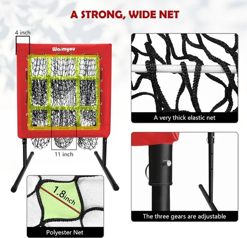 Vista 3 de Pitching Net, Portable 9 Hole Baseball & Sotball with Strike Zone - Height Adjustable Easy Setup for Indoor/Outdoor