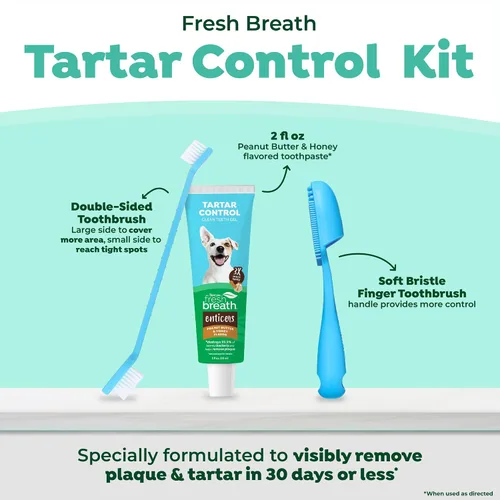 Vista 4 de TropiClean Fresh Breath Kit de cuidado bucal - Cepillo de dientes de cerdas suaves - Kit de cepillado de dientes de perro - Pasta de dientes