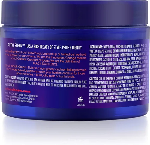 Vista 3 de Afro Sheen Slick Back Cream Styler. Contiene manteca de karité para suavizar y sostener. 6 onzas.