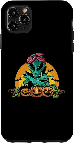 Vista 11 de iPhone 13 Pro Alien Peace Sign Halloween Costume Pumpkin Men Women Kids Case