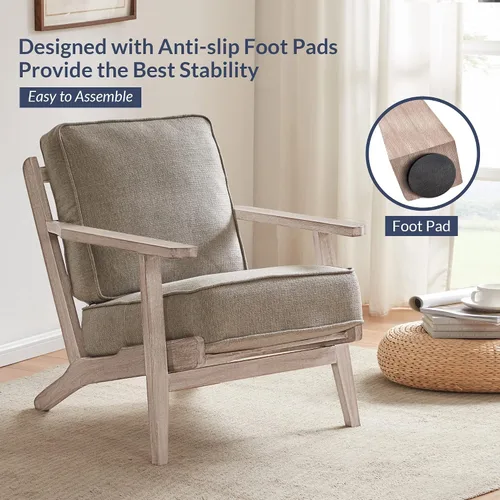 Vista 4 de BELLEZE Silla moderna de mediados de siglo con marco de madera resistente, silla tapizada de lino, fácil montaje, cómoda silla decorativa para sala
