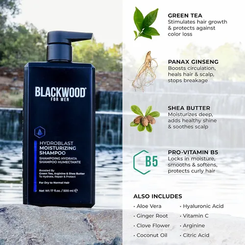 Vista 3 de Blackwood For Men Hydroblast Champú hidratante (17oz), gel de baño Pure Moisture (17oz), y BioNutruent espuma facial (4.45 onzas) paquete