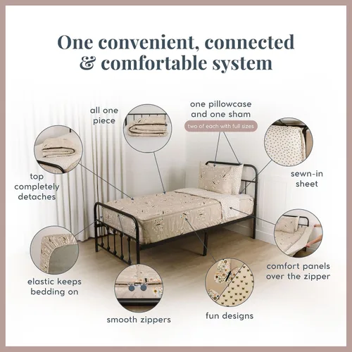 Vista 3 de Beddy's Juego de ropa de cama todo en uno con cremallera para niños, diseño Beige