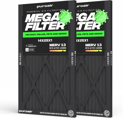 Vista 28 de PuroAir Filtro Mega - Filtro de aire de 12x12x1 MERV 13 para el hogar con carbón activado - Filtros alérgenos, caspa de mascotas, humo, polvo
