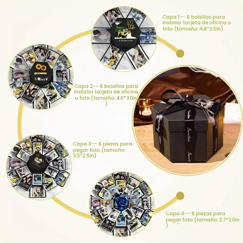 Vista 5 de Wanateber Caja de explosión, caja de regalo de explosión DIY ensamblada Negro