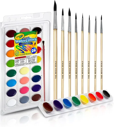 Vista 7 de Juego de pintura de acuarela – 24 pinturas de acuarela, 50 hojas de papel de color de agua, 7 pinceles para niños – Juego completo de suministros