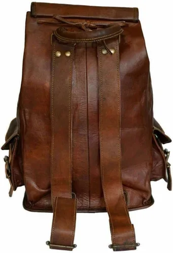Vista 5 de HLC - Mochila retro de cuero genuino de 20 pulgadas, mochila de viaje para universidad