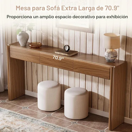 Vista 8 de Tribesigns Mesa consola con 3 cajones, mesa de entrada de madera de 70.9 pulgadas detrás del sofá, consola larga de granja con almacenamiento
