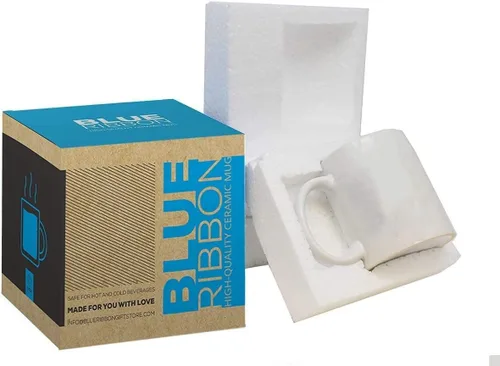 Vista 3 de BLUE RIBBON Taza de café en blanco de sublimación blanca hecha de cerámica, (11 onzas), viene con caja de regalo y soportes de espuma, paquete de 2