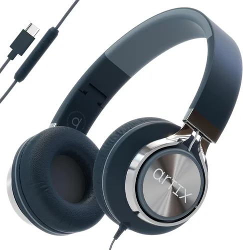 Vista 13 de Artix CL750 audífonos plegables con aislamiento de sonido, supraaurales, con cable, con micrófono y control de volumen, audífonos estéreo