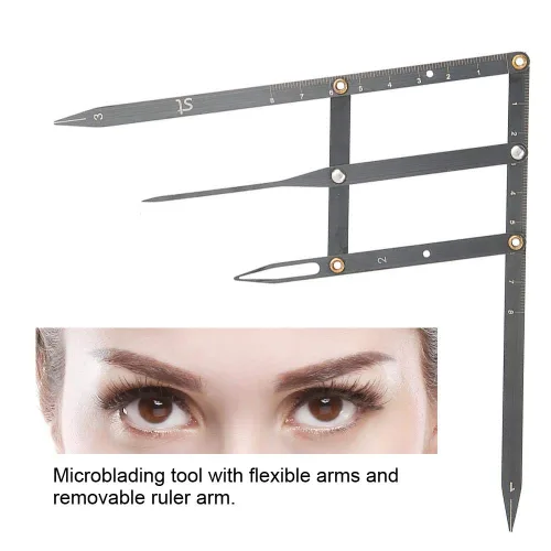 Vista 4 de Regla de medición de cejas de 2 tipos, regla de cejas de relación dorada de acero inoxidable, plantilla de cejas herramienta de medición