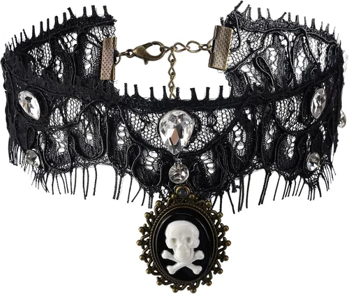 Vista 15 de Gargantilla de encaje negro gótico con tatuaje para fiesta de Halloween, accesorio personalizado para mujer R1: blanco