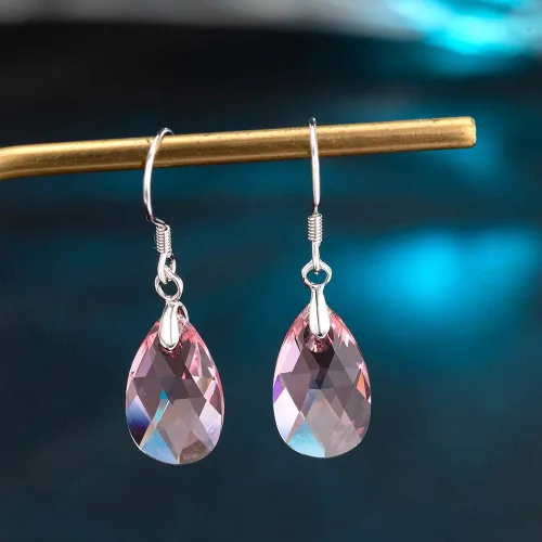 Vista 40 de Aretes colgantes de cristal austriaco con forma de lágrima para mujer, joyería hipoalergénica de plata de ley 925