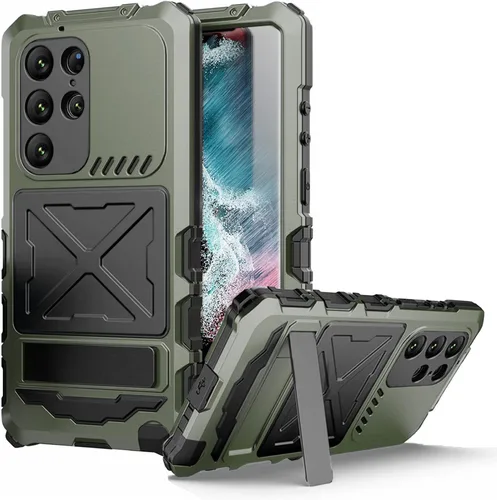 Vista 11 de Simicoo Samsung S23 Ultra - Funda de metal para parachoques, color negro, resistente Armor Defender con Gorilla Glass integrado, protección de grado