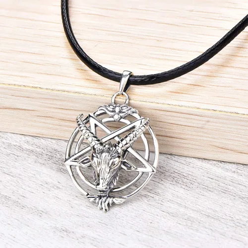 Vista 5 de JO WISDOM Baphomet - Collar con colgante de cabeza de cabra de pentáculo invertido de plata de ley 925 para hombre y mujer, Plata esterlina