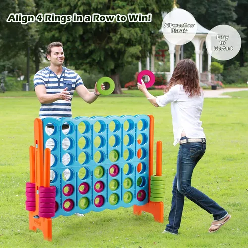 Vista 9 de COSTWAY Juego Gigante Jumbo 4 en Raya, Conecta 4 para Niños y Adultos, 3.5 Pies de Alto para Interiores y Exteriores con 42 Anillos Jumbo