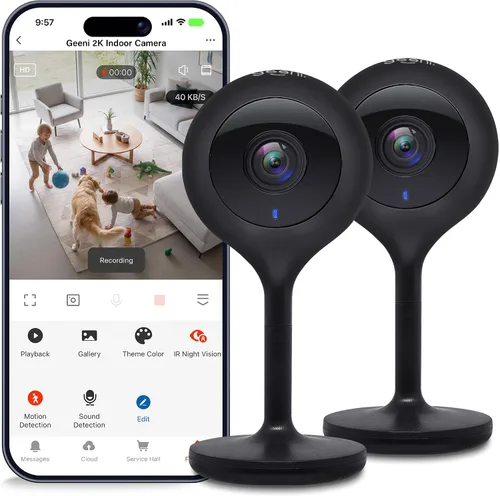 Vista 11 de Geeni Look 2K 4MP Cámara de seguridad inteligente para interiores – 1440p Ultra HD WiFi Monitor para mascotas y bebés con audio de 2 vías, zonas