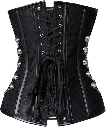 Vista 4 de Charmian - Corsé Steampunk gótico con espiral de acero para mujer, con cadenas Negro