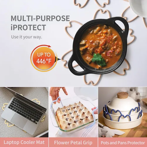 Vista 5 de iPROTECT - Stack Expert - Protector multiusos de silicona sin BPA para ollas y sartenes juego de 2 salvamanteles para todos los tamaños