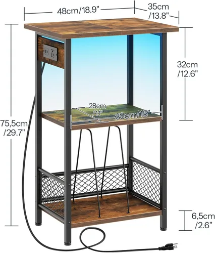 Vista 5 de HOOBRO Soporte para tocadiscos con estación de carga y LED, soporte giratorio con almacenamiento, mesa auxiliar de 3 niveles con capacidad