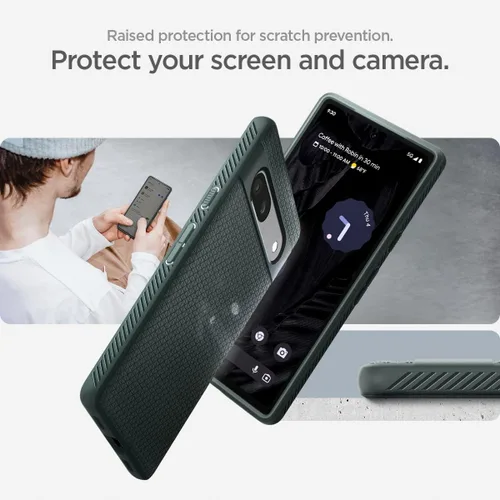 Vista 5 de Spigen Liquid Air diseñado para Pixel 7a Case (2023) [protección de grado militar] - Abyss Green