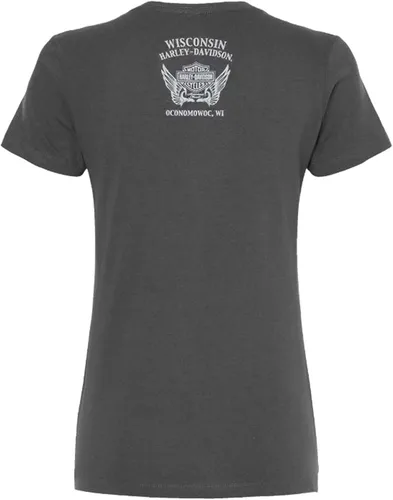 Vista 2 de Harley-Davidson Vibes - Camiseta de manga corta con cuello redondo para mujer, color gris